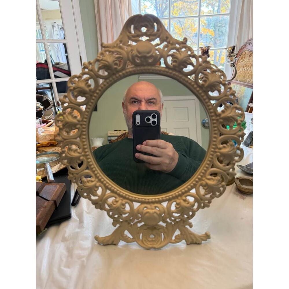 Gorgeous Antique Acanthus Scrolls Victorian Cast Iron Standing Dresser Mirror